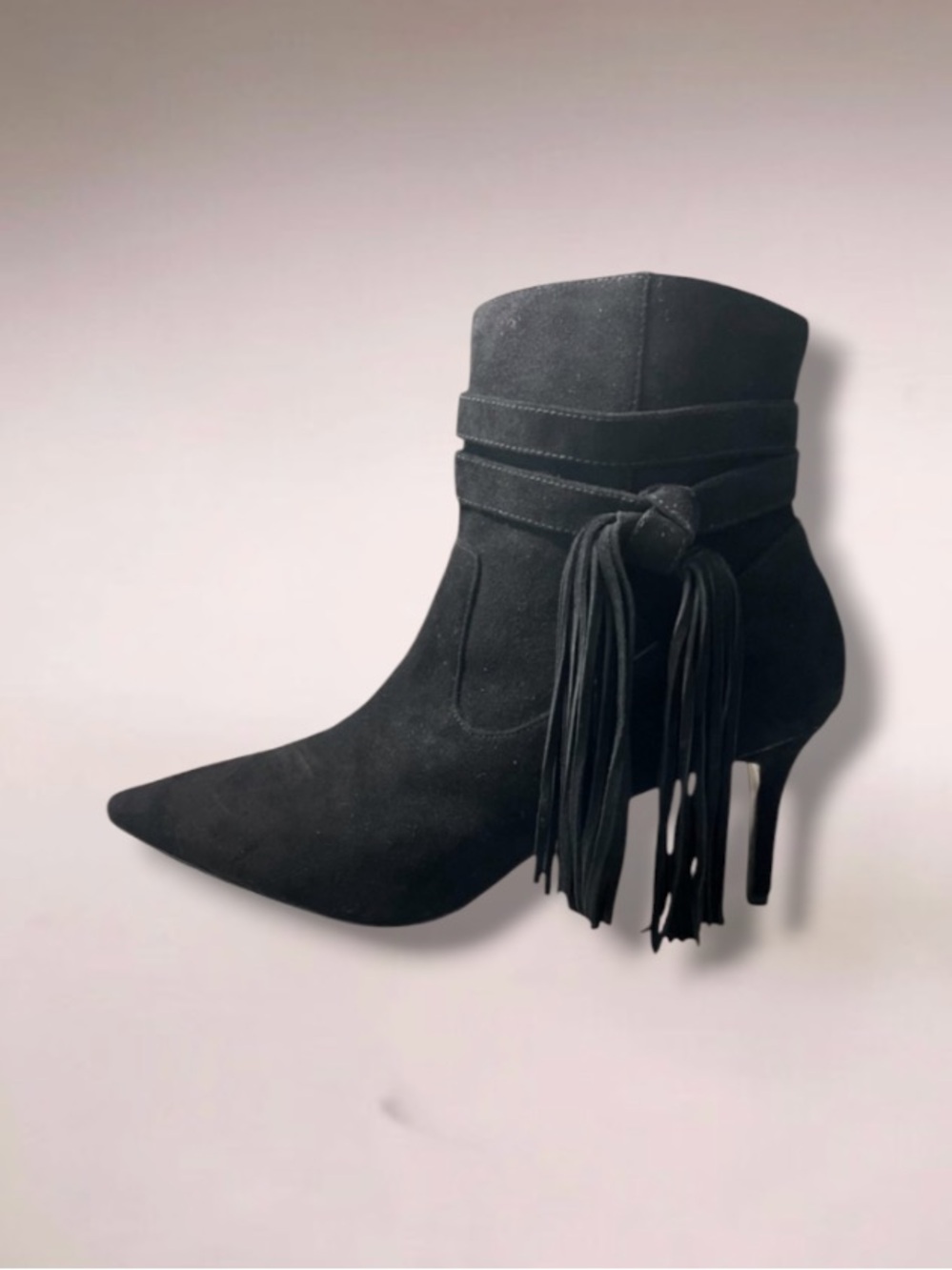 New! CHARLES JOURDAN PARIS Black Suede Fringe Booties Size 9.5